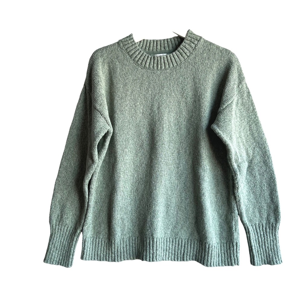 LL Bean Sage Green Cotton Crewneck Marled Knit Sweater Wmns XL